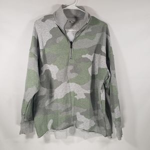Aerie Camo 1/4 Zip Sweatshirt Raw Hem Small